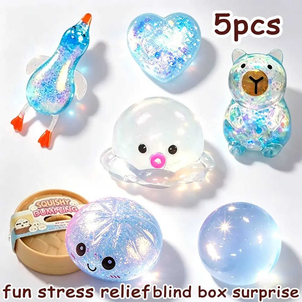 5 Piece Stress Relief Toy Set, Transparent Duck Stress Ball, Kawaii Healing Toy, Perfect Desk Accessory, Random Colors