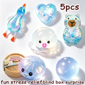 5 Piece Stress Relief Toy Set, Transparent Duck Stress Ball, Kawaii Healing Toy, Perfect Desk Accessory, Random Colors