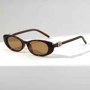 Retro Oval Sunglasses for Women - Narrow Slim Frame with Decorative Metal Temple Accents, Vintage Y2K Inspired UV400 Protection Shades Ideal for Street Style and Everyday Fashion Looks