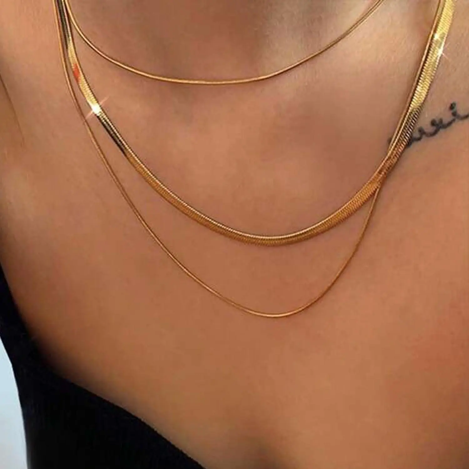 Jstyle Layered Necklace, Snake Chain Long Choker Necklace for Women Jewelry