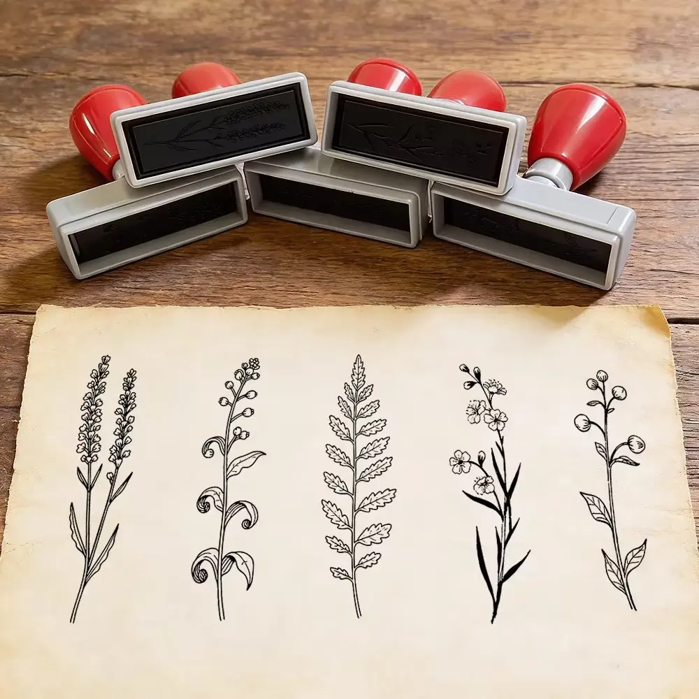 Vintage Floral Stamp Set, 8 Unique Designs, Plant Decorative Stamps, Light-Sensitive Seals for Scrapbooking, Handmade Crafts, Journals, Scrapbooks