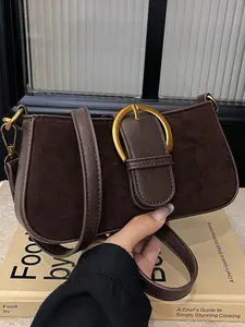 Women's Elegant Solid Color Belted Design Crossbody Bag, Fashionable Crossbody Bag with Detachable Strap, Casual Versatile Shoulder Bag for Daily Used