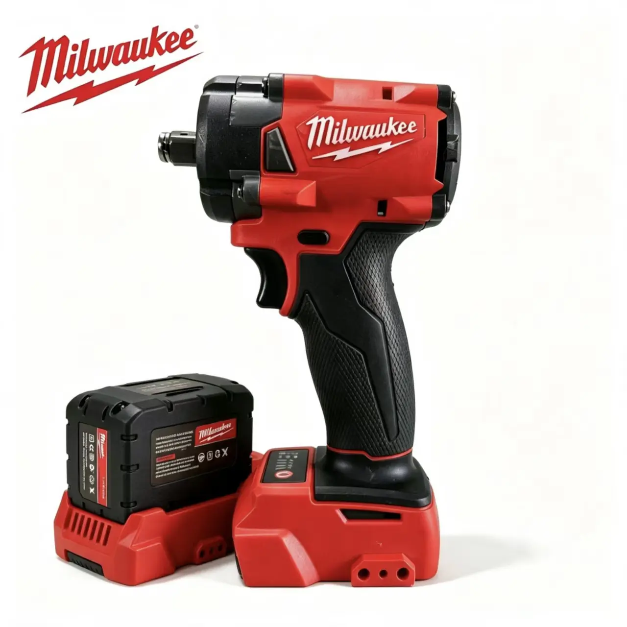 Milwaukee 1/2" Square Drive Brushless Compact Electric Impact Wrench - Stubby Frame, Max Torque 300 N.m, 0-3200 IPM, 0-2800 RPM, Lightweight, LED Lights, for Furniture Assembly, Home Repair, Suspension Work