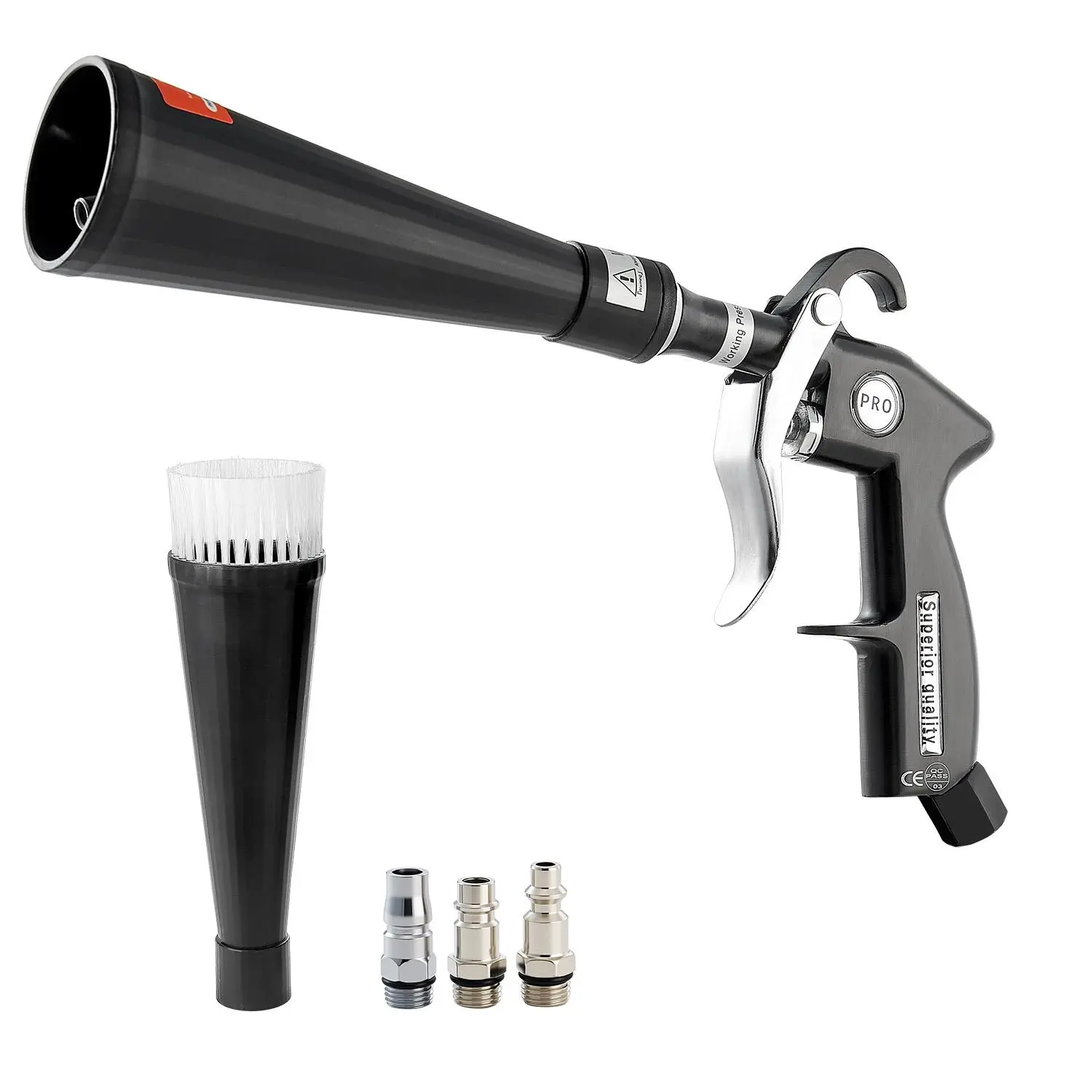 VEVOR Durable Cleaning Gun, 6-9.2 Bar High-Pressure Car Air Blow Tool, 2 Sets of Blow & Brush Nozzles, 360° Rotating Head, Easy to Use Portable Aluminum Alloy 1/4 NPT Air Compressor Accessory for Car & Keyboard Cleaning