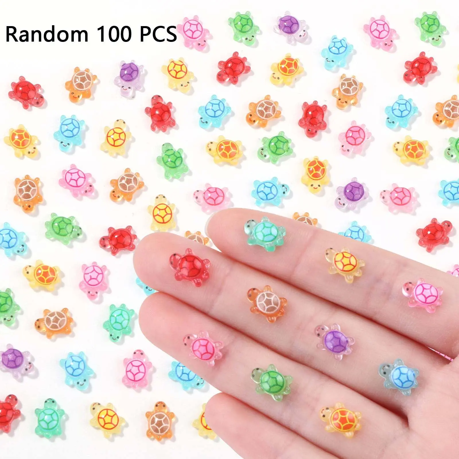 100pcs Mini Resin Animals, Colorful Tiny Turtles Glow in Dark, Miniature Decorative Figures for Desk, Garden Accessories, Dollhouse, Aquarium Ornaments