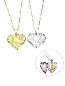 Heart Locket Necklace - Gold & Silver Tone Vintage Photo Locket Pendant Necklace, Holds Pictures Memorial Jewelry Gift for Women, Heart Pendant Necklaces