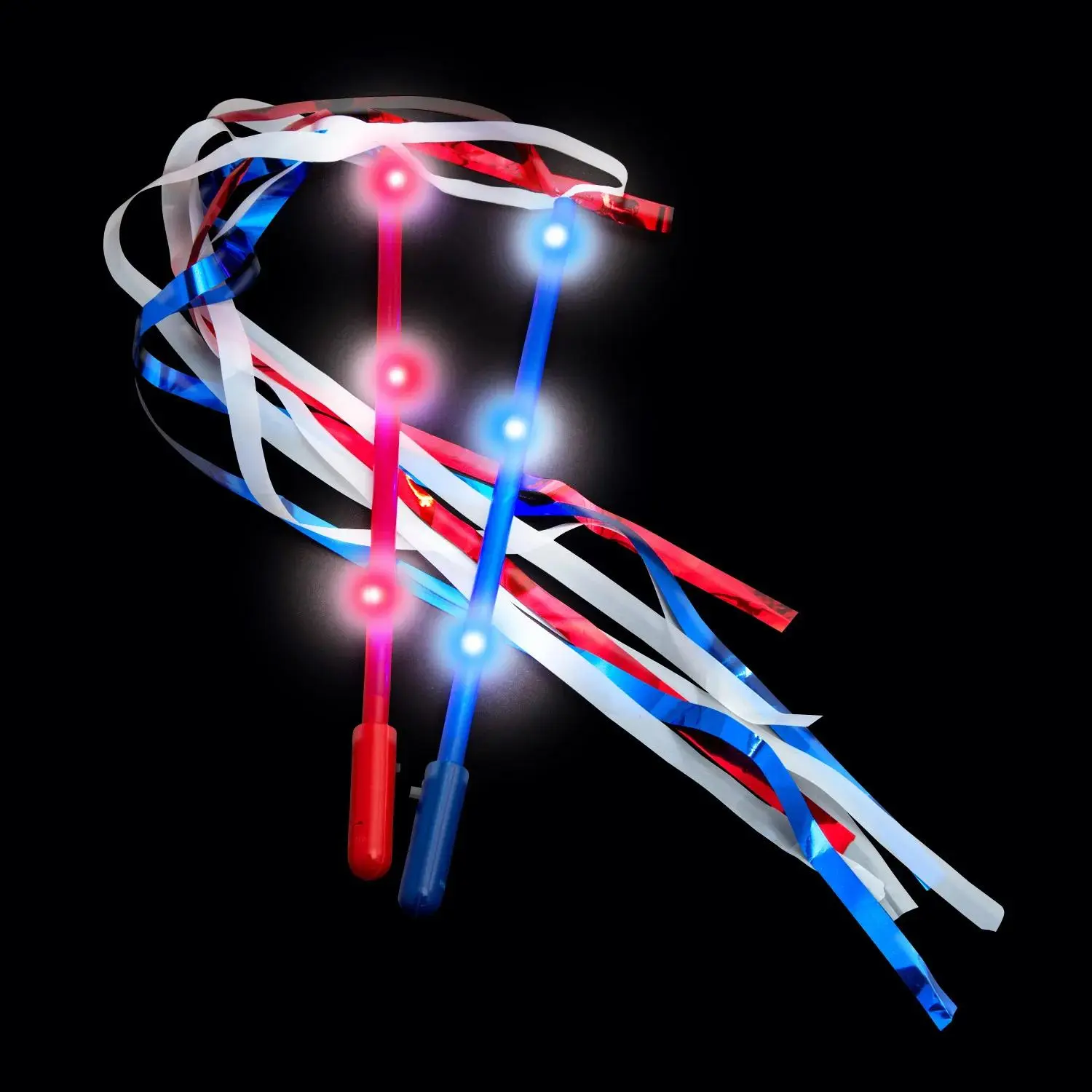 Patriotic LED Light-Up Ribbon Wands - 12 Pc 12 Inches Set, Party Gifts, Glowing Party Favors