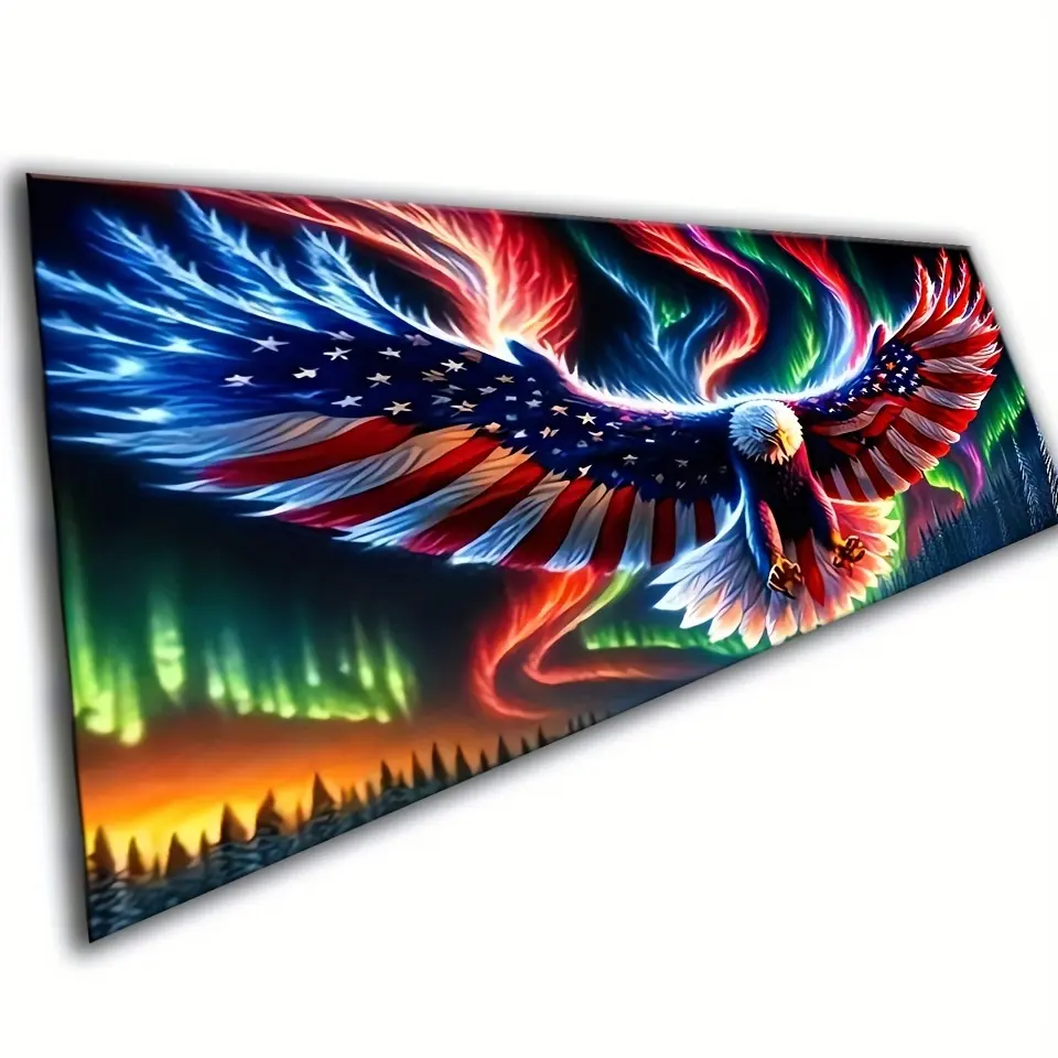 1Pc 90x30cm(35x12in) Flying American Eagle 5D Full Round Diamond Painting Kit for Adults, Snow Aurora Landscape DIY Mosaic, Home Wall Decor Gift, Summerwins
