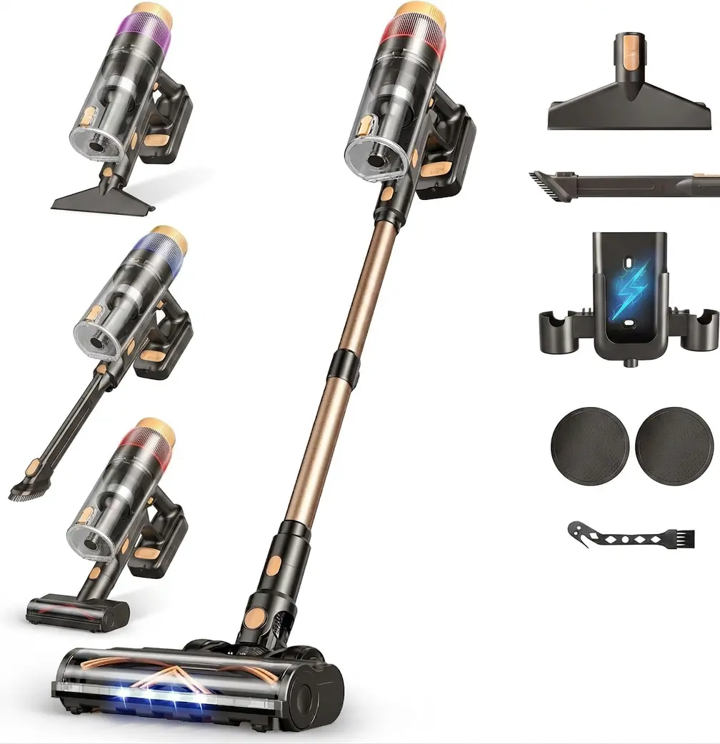 Cordless Vacuum Cleaner, 650W 55KPA Powerful Suction for 70 Mins, Self-Standing Stick Vacuum with Anti-Tangle Brush for Pet Hair & Carpet, Wall Mount Charge & Smart Touch Screen Interface