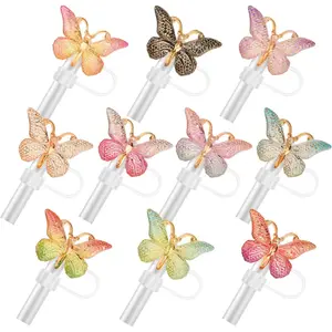 10PCS for Stanley Straw Topper, 10mm Glitter Straw Cover Cap for Stanley 30&40 Oz Tumbler, Funny Tip Covers, Reusable Tumbler Accessories (Butterfly A)