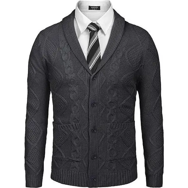 COOFANDY Men's Shawl Collar Cardigan Sweater Slim Fit Button Down Cable Knitted Sweater with Pockets Casual Fashion Casual Fashion Casual Fashion Menswear Soft