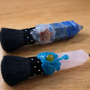 Crystal Brush with Blue and Pink Quartz Tips for Makeup Application