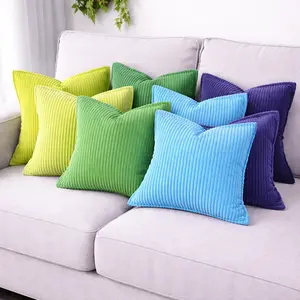 FSJfam Set of 4 Corduroy Fabric Pillow Covers - Soft Striped Look Modern Farmhouse Decorative Throw Cushion Cases with Hidden Zipper for Couch, Bed - 16x16, 18x18, 20x20 Square Pillow Shells