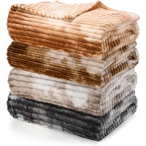 4 Pcs Faux Fur Throw Blanke Bulk Winter Homeless Donation Gifts Tie Dyed Fur Sleepover Warm Lightweight for Bed Couch Wedding Charity (80 x 60 Inch,Soft Colors)