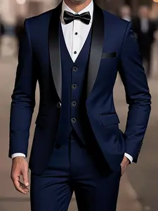 High-quality Men's Business Classic Tuxedo Suit, Blazer & Vest & Suit Pants Matching Set, Fashionable and Formal Wear for Work, Parties and Wedding, Male Professional 3-Piece Suit