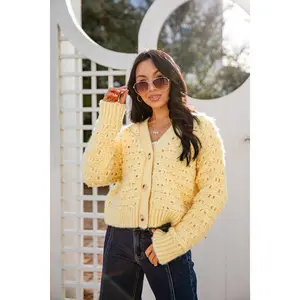Honeyed Heart Chunky Yellow Knit Cardigan