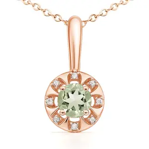 Round Natural Green Amethyst Birthstone Silver Necklace
