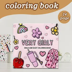 Cute Cartoon Coloring Book, 24 Bold Stress-Relief Designs, 7.9in X 7.9in Perfect Size, Thick Paper, Ideal Gift for Adults Kids Teens