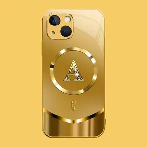 Suitable for [iPhone 15] high-end MagSafe phone case🥰，Luxury Gold 26 Initial phone Case Bling Monogram 952