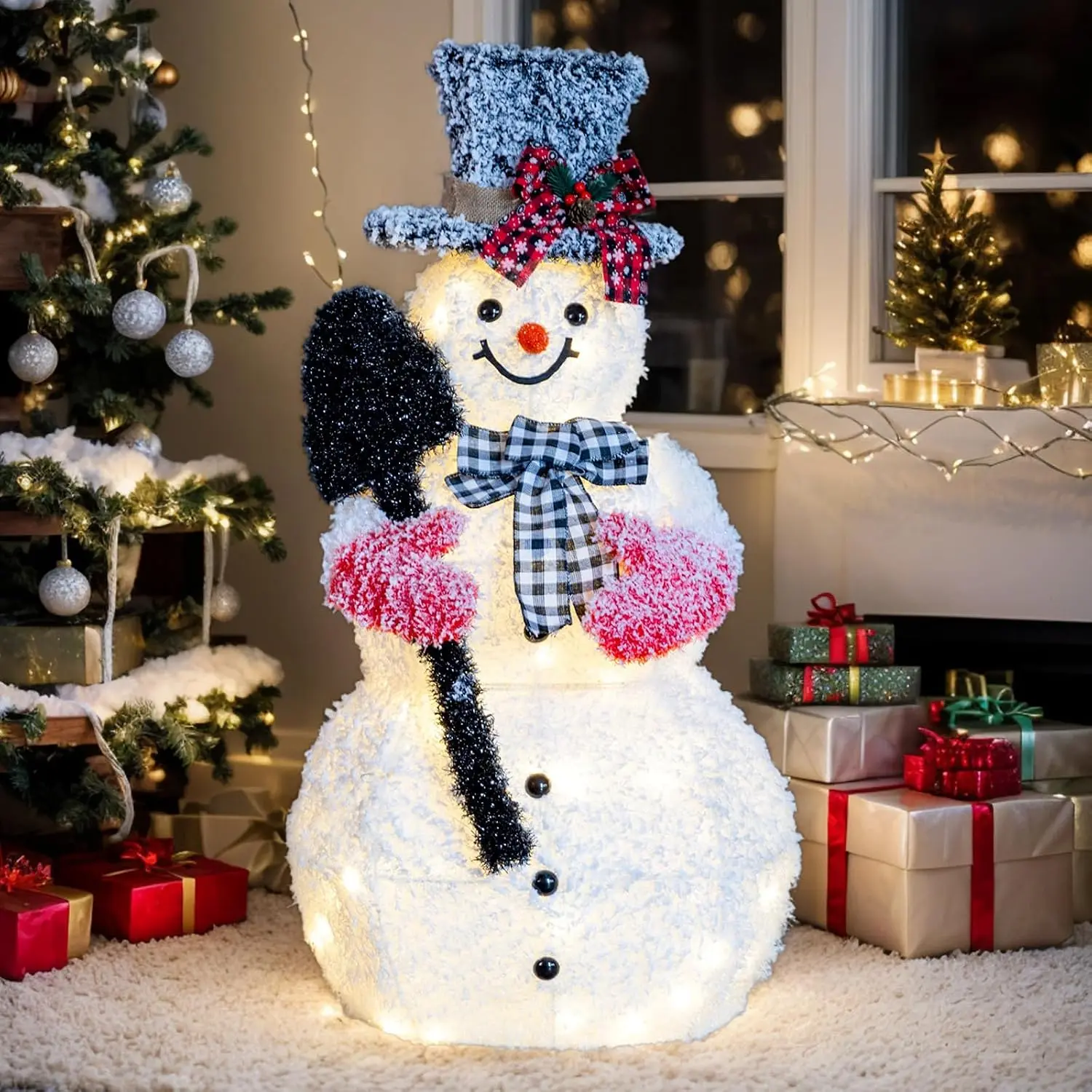 3FT Prelit LED Snowman Decorations and Ornaments - Outdoor/Indoor Festive Home Decoration for Lawn, Garden, Front Porch Holiday Winter Xmas Party Display, Lights