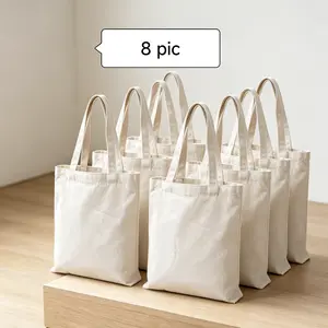8 Pack Washable Cotton Tote Bags - Blank Canvas Bags for DIY, Grocery Shopping & Daily Use, Eco-Friendly Reusable Totes for Market, School & Travel