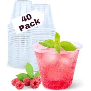 40 Pack 9 oz Crystal Clear Disposable Cups - Recyclable Plastic Punch Cups Cocktail Tumblers & Small Drinking Glasses for Wedding Party & Cold Drinks Fits Lids