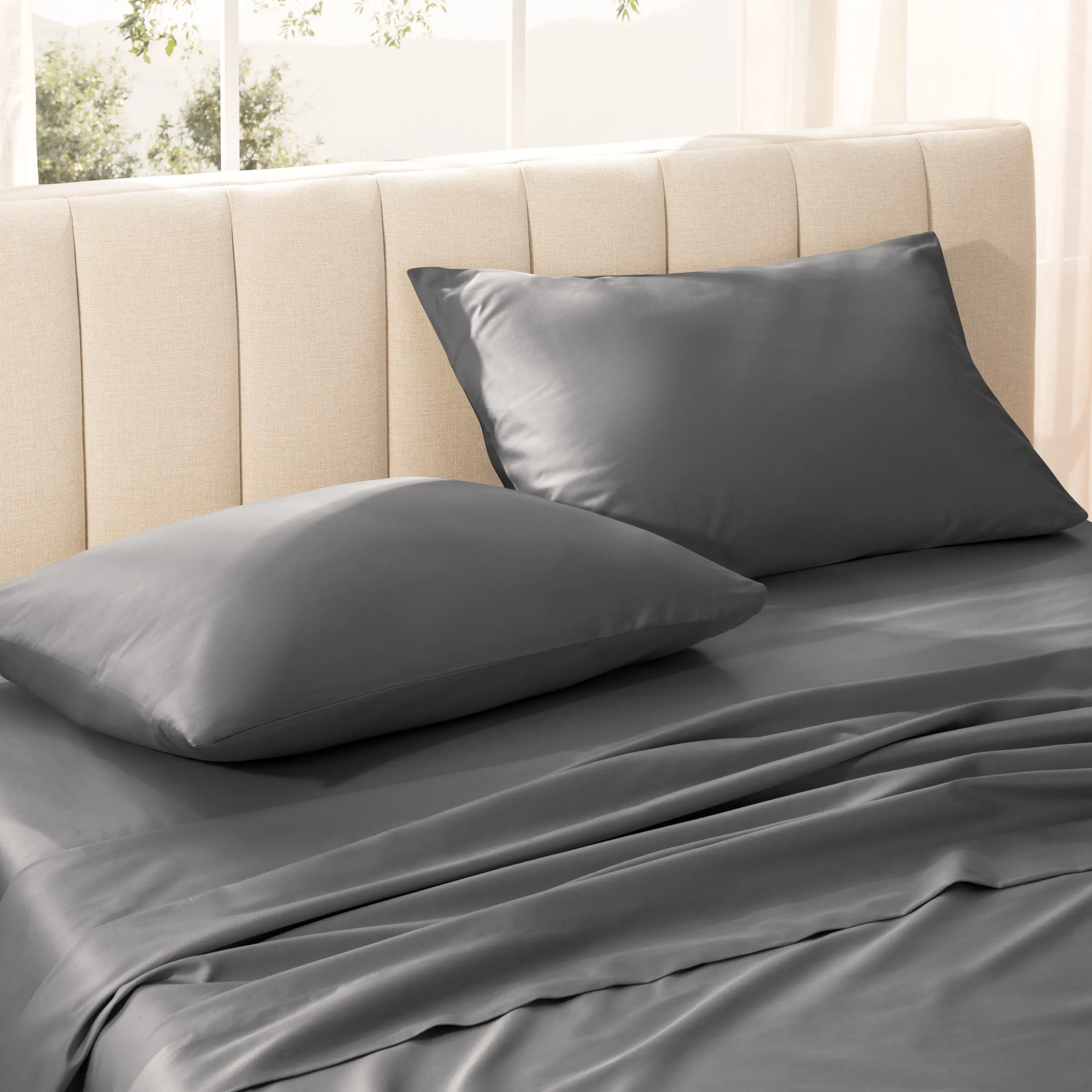 Bare Home Standard Organic Cotton Sateen Pillowcase Set - Sateen Weave, Silky Soft, Elegant Look, Signature Sheen, Machine Washable