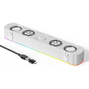 USB Computer Speakers,Wired USB-Powered Bluetooth Computer Sound Bar with RGB & Volume Knob for PC Desktop Computer and Laptops(White)