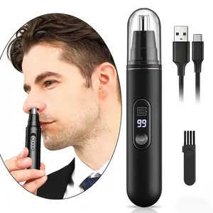 Rechargeable Nose & Ear Hair Trimmer for Men & Women, Waterproof Groomer with Digital Display, Painless Round Tips & Silent Motor