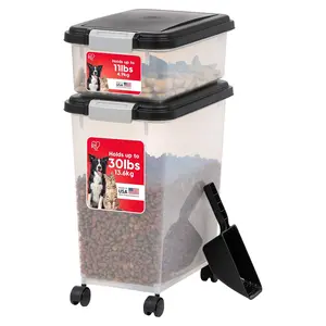 IRIS USA Dog Food Storage Container, Stackable 30lb & 11lb Airtight Bins, Black