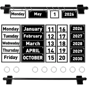 2026 Upgraded  Rod Black and White Flip Calendar for Classroom, Classroom Calendar Date Cards Black and White Classroom Decor Bulletin Board Set