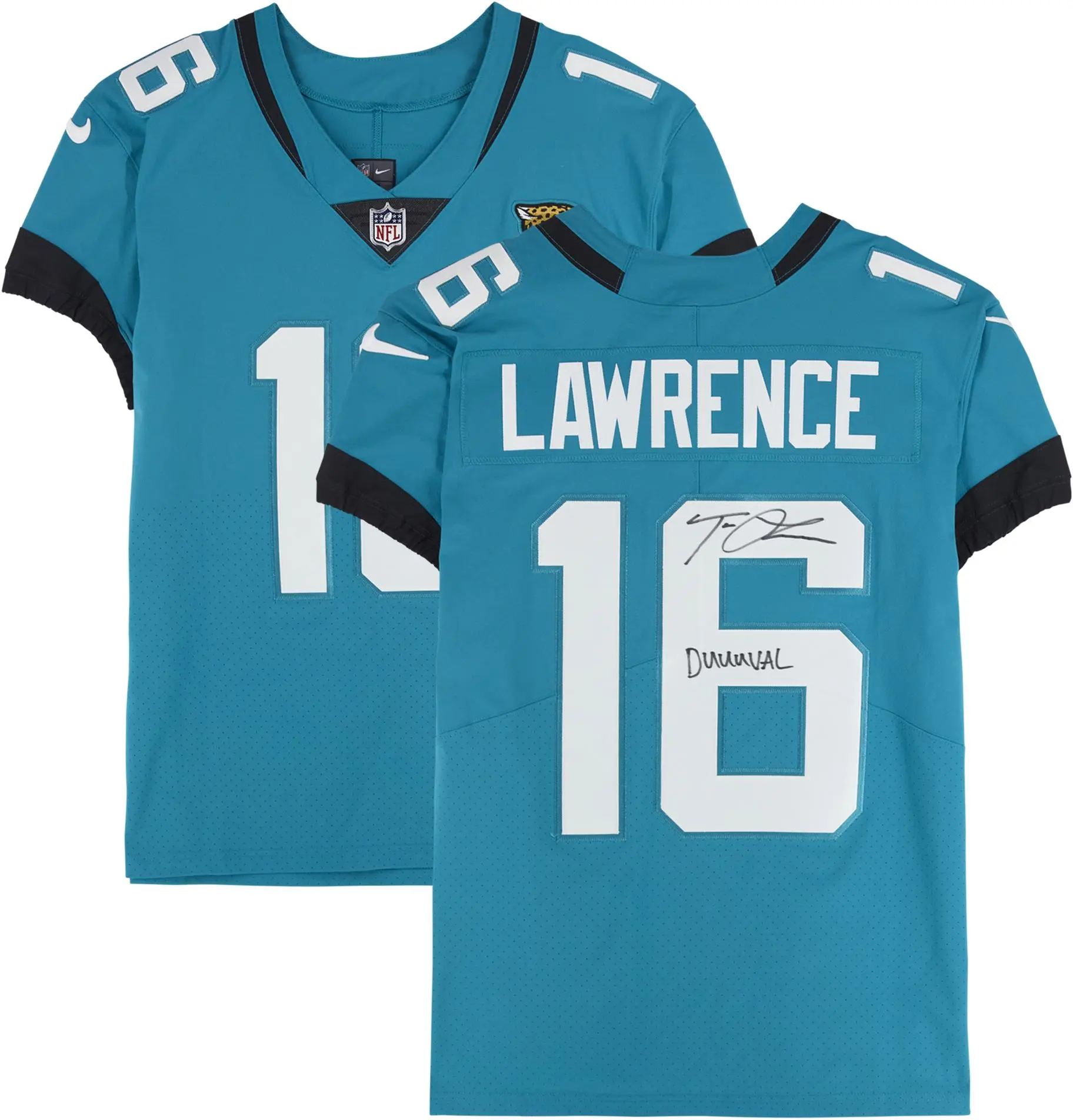 Trevor Lawrence Jacksonville Jaguars Autographed Nike Teal Elite Jersey with "Duuuval" Inscription - Fanatics Authentic Certified