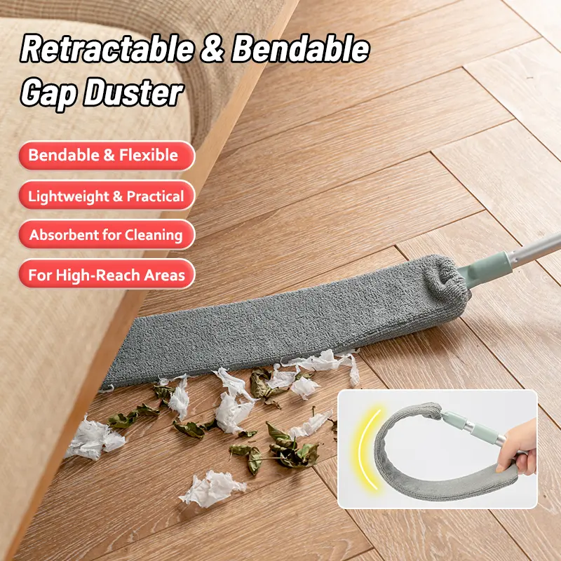 Retractable Gap Dust Cleaner Brush with Long Handle (21.57～37.72 inchs), Cleaning Tools with 1 Microfiber Dusting Cloths, Extendable Duster for Cleaning Under Refrigerator Sofa Couch Bed Furniture summerwins Steel Adjustable Dust Remover