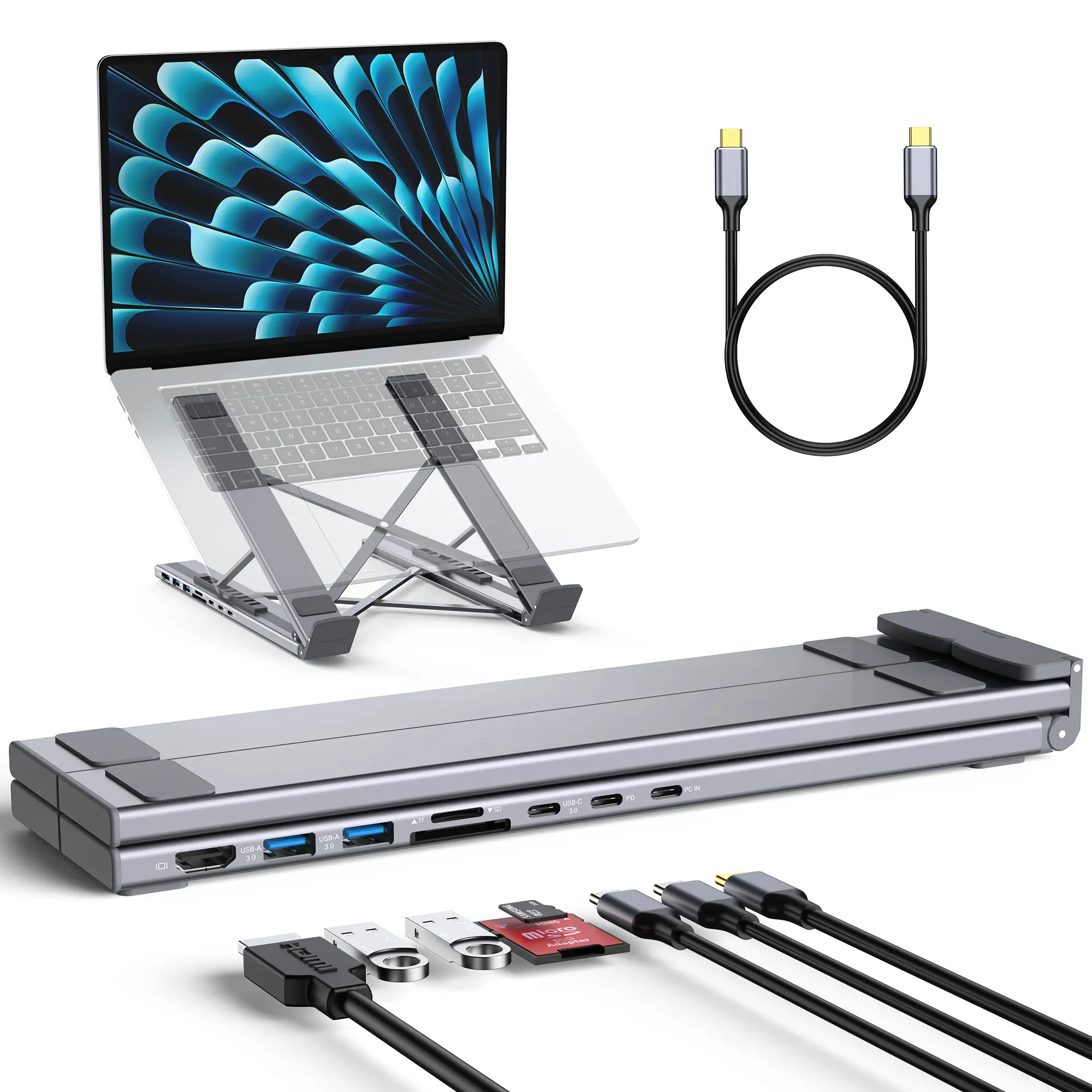 Mukiya 8 in 1 USB C Laptop Docking Station Stand with 4K HDMI, 2 USB 3.1, PD 100W, Universal Dock Station for MacBook Pro/Air/Dell/HP/Surface/Lenovo