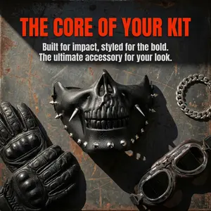 Cyberpunk Steampunk Half Face Mask with Chain and Spikes, Skeletal Skull Demon Gothic Punk Style, PU Leather Motorcycle Windproof Anti-Dust Biker Mask, for Halloween Cosplay Party Stage Performance, Adult Blue & White Wrinkle-Free thin mylar balloon