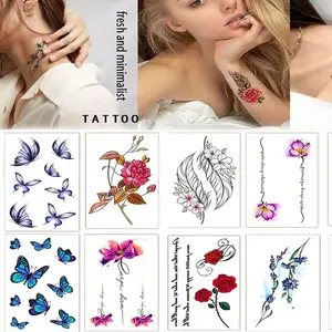 10pcs Small Fresh Tattoo Stickers for Women, English Letters, Flowers, Butterflies, Sketch Lines, Festival Party Stickers