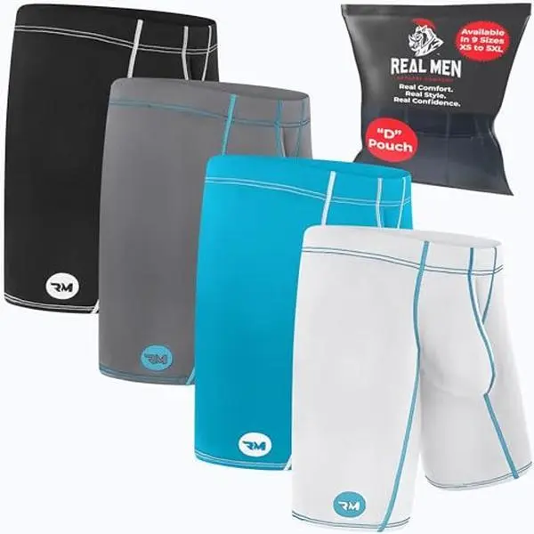 Men's Supportive Compression Athletic Boxer Briefs with Bulge-Enhancing Pouch, Black White Grey Cyan Sports Underwear for Ball Support