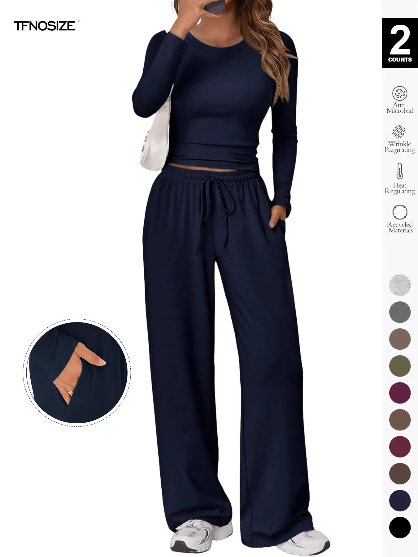 Women's 2-Piece Matching Loungewear Set, Long Sleeve Slightly Crop Top & Wide Leg Drawstring Pants, Casual Fitted Sweatsuit for Fall & Winter, Pajama, Pjs Women's 2-Piece Matching Loungewear Set, Long Sleeve Slightly Crop Top & Wide Leg Drawstring Pants, Casual Fitted Sweatsuit for Fall & Winter, Pajama, Pjs