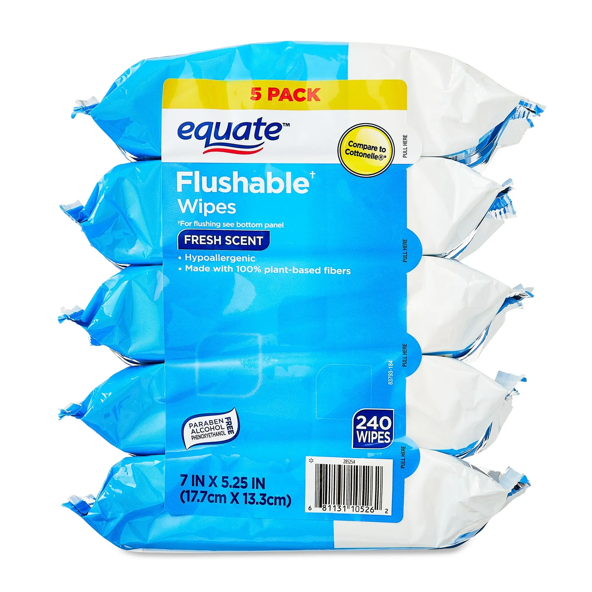 Equate Flushable Wet Wipes, Fresh Scent, 240 Wipes (5 Pack), Compare to Cottonelle