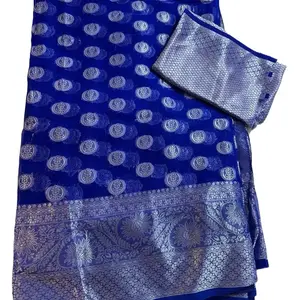 Georgette Banarsi Saree Falls  picco done - in different Color with Traditional Design and Pattern comes with unstiched blosue piece