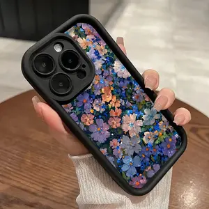 Vintage Purple Flower Case for iPhone 17 16 15 14 Pro Max 13 12 11 XR XS Plus Shockproof Full Camera Protection Durable slim Silicone Cover