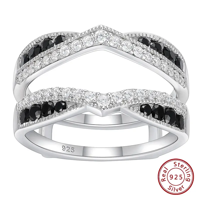 925 Sterling Silver Ring Enhancer for Engagement Rings Women Bridal Guard and Wraps Black White 5A Cubic Zircon Jewelry