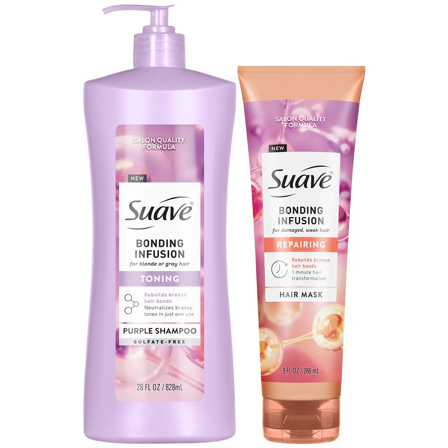 Suave Bonding Infusion Set – Purple Shampoo for Blonde & Gray Hair + Hair Mask