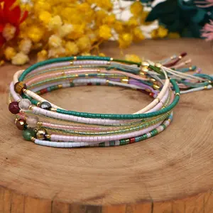 Bohemian-Style Semi-Precious Gemstone Beaded Bracelet — Colorful "Lucky Stone" Seed Beads, Adjustable Wristband, Perfect for Couples and Layering