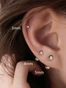 3 Pairs Stainless Steel Bean Earrings For Men, Women Simple 18K Gold Plated Ball Stud Earrings For Boys 3/4/5mm Set