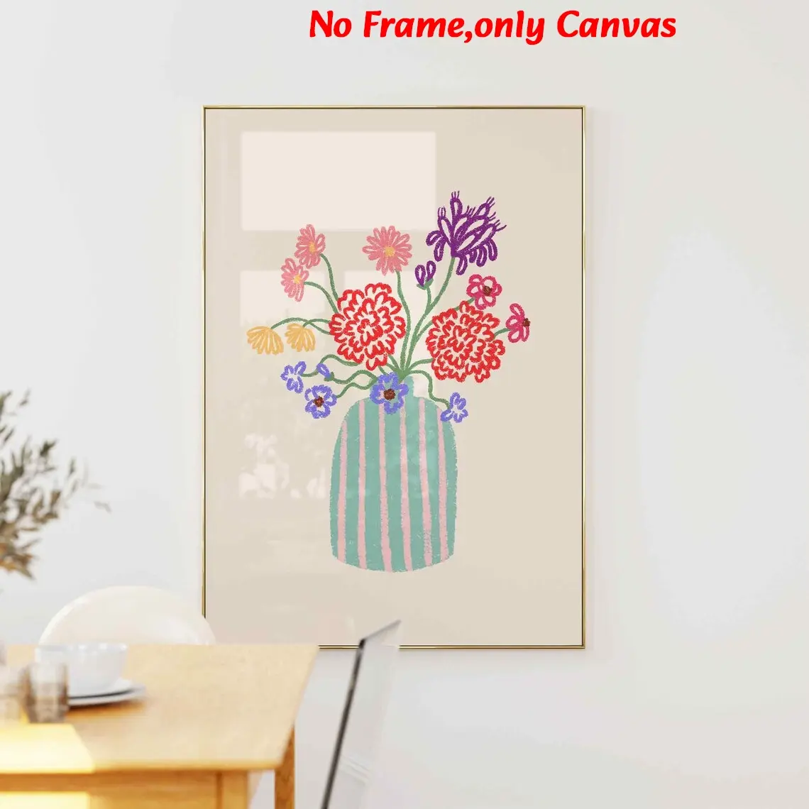 1pc, wall art, vintage poster, fun striped vase print, colorful abstract floral painting, bedroom decor, living room decor aesthetic, room decor, housewarming gift, frameless