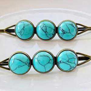 Turquoise Hair Pins – Statement Western Cowgirl Brass Bobby Pins (Set of 2)
