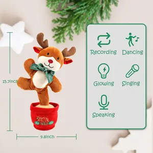 MIAODAM Christmas Figure Toy Kids Dancing Singing Christmas Reindeer Plush Puppets, Repeat What You Say Talking Stuffed Animal Decor Tummy Time animal  Cactus
