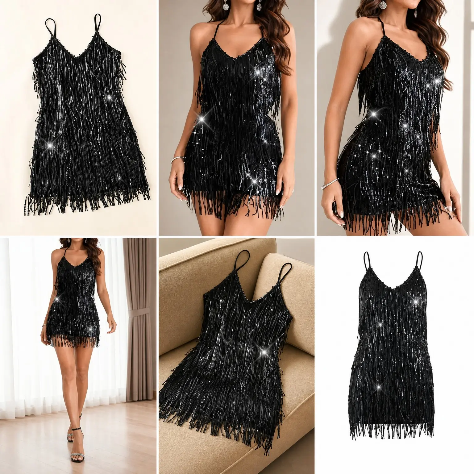 Women's Sequin Fringe Sparkly Glitter Metallic Backless Bodycon Black Romper Jumpsuit for Disco Birthday Dance Outfit
