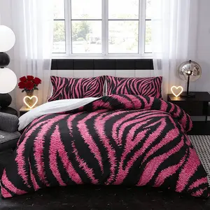 Pink Zebra Printed Bedding Set, 1 Count Duvet Cover & 2 Counts Pillowcases without Filler, Comfortable Bedding Set for Home Bedroom, Soft Bedding Sets